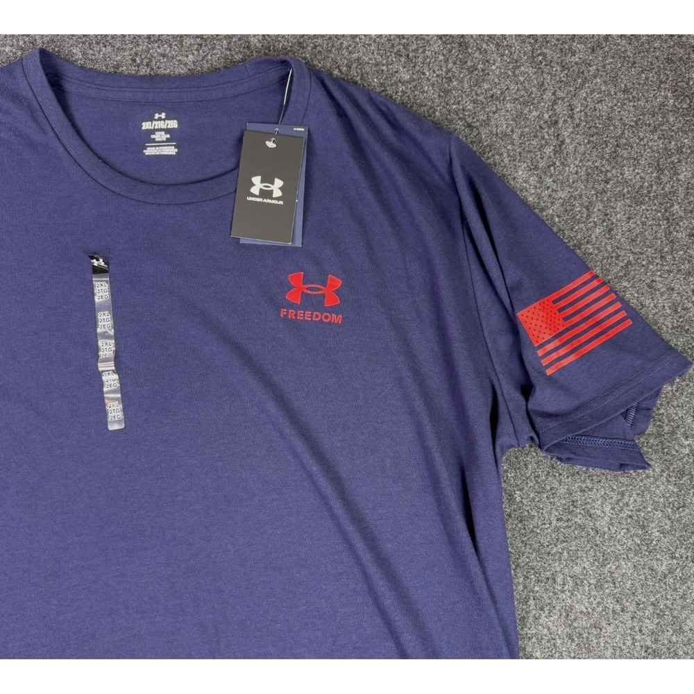 NEW Under Armour Freedom Men's 2XL Loose Flag Navy Blue T-Shirt Short Sleeve UA
